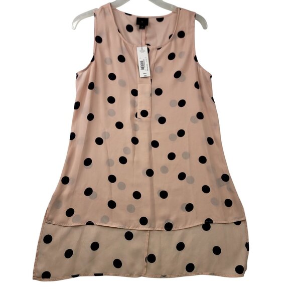 Worthington Women Small Sleeveless Tunic High-Low Rose Smoke Dot Semi-Sheer New - Picture 1 of 11